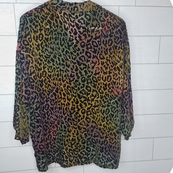 Kay Chapman Blouse Leopard Print Ombre Rainbow Burnout Velvet Small Art to Wear - Picture 9 of 14